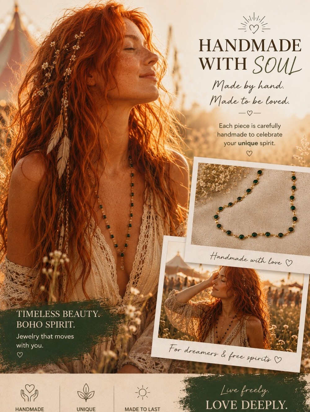 Long Gold Chain Necklace with Emerald Green Stone Accents